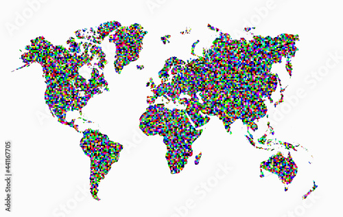 The silhouette of the whole world composed of colorful squares to illustrate diversity - 3d illustration