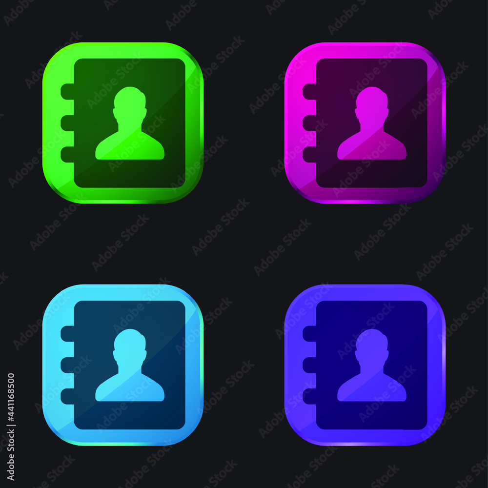 Agenda four color glass button icon Agenda four color glass button icon