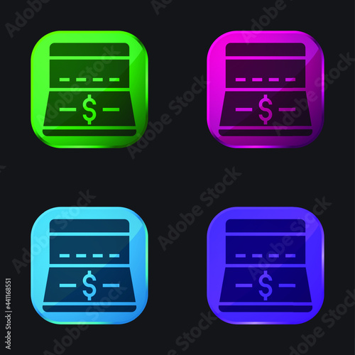 Free Download Bank four color glass button icon - GFXLoad