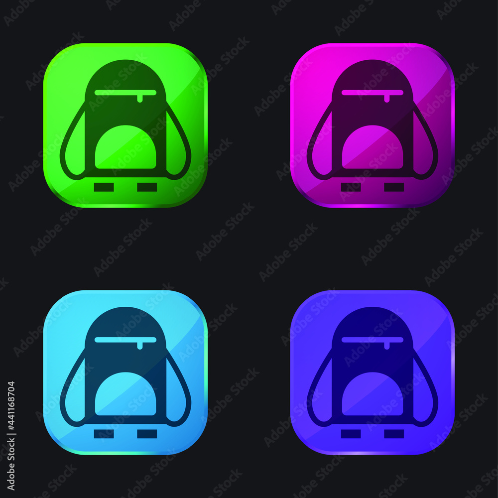 Backpack four color glass button icon Backpack four color glass button icon