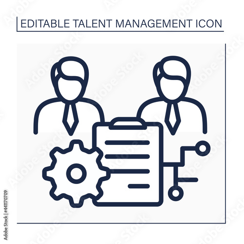 Workforce planning line icon. Analyzing, forecasting, and planning workforce supply and demand, assessing gap. Talent management concept. Isolated vector illustration. Editable stroke