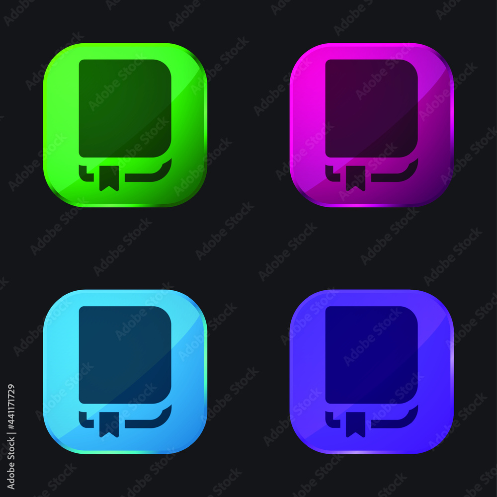 Book With Bookmark four color glass button icon