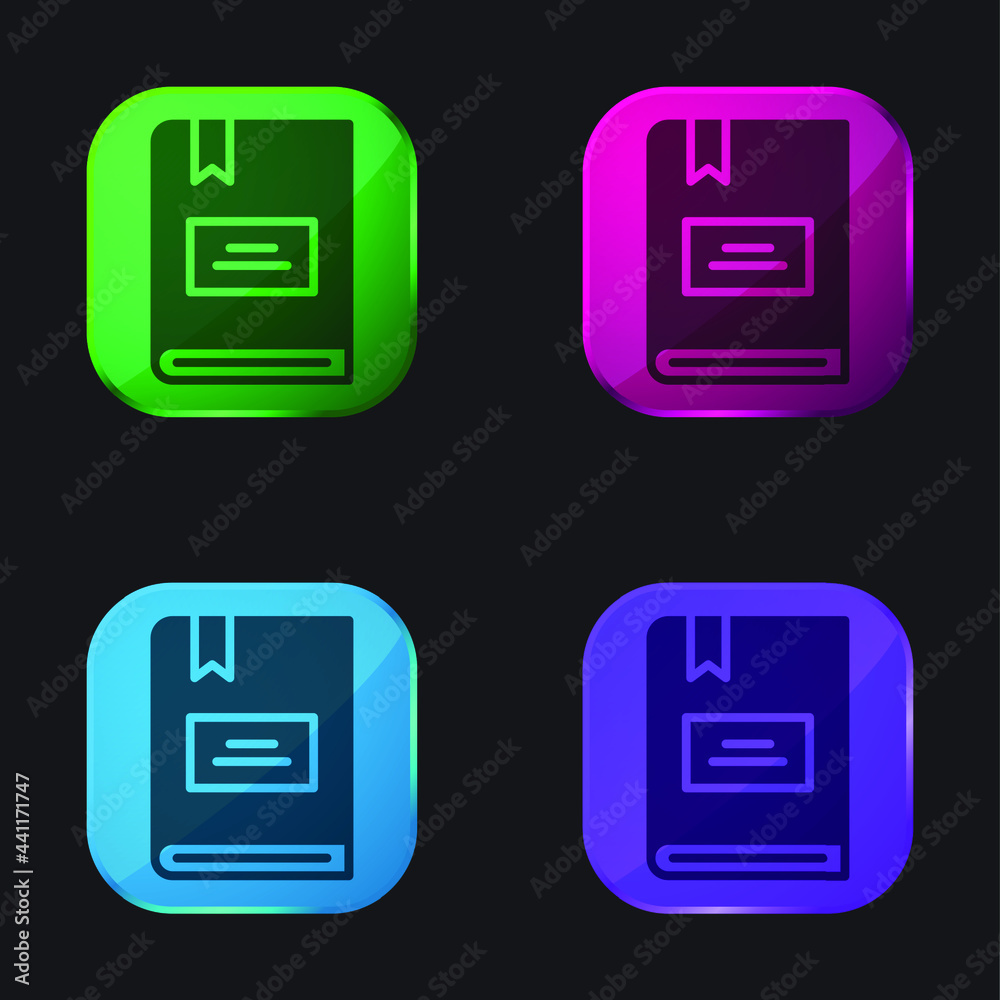 Book four color glass button icon Book four color glass button icon