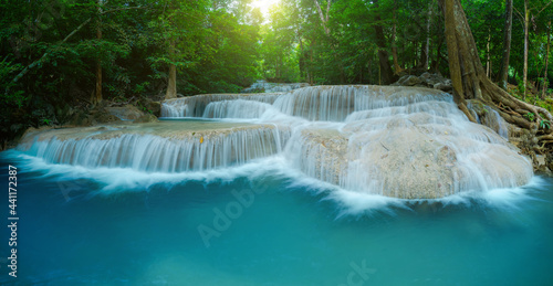 Fototapeta Naklejka Na Ścianę i Meble -  Panoramic beautiful deep forest waterfall in Thailand