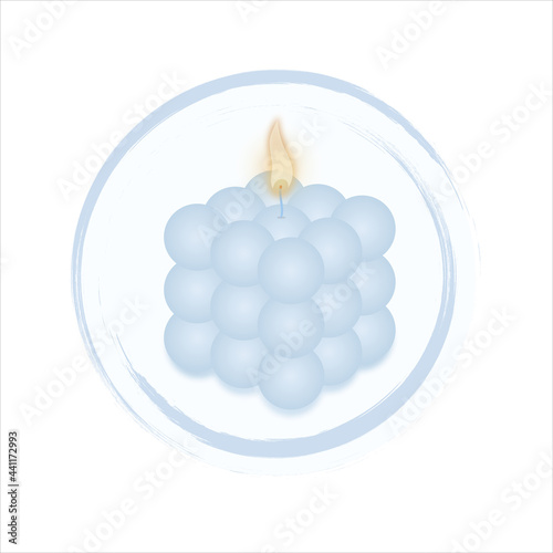 vector illustration of a burning bubble candle   in gentle blue color, interior decor