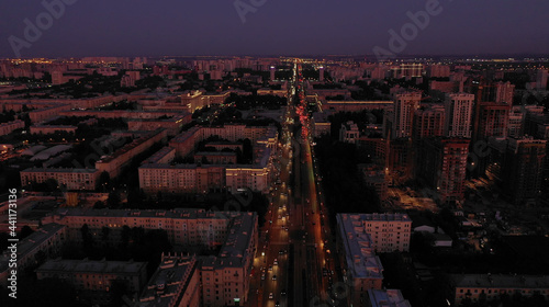 Aerial view of the fascinating cityscape of a long highway with burning lights © skymediapro