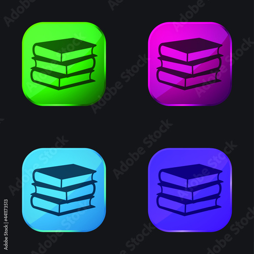 Books Stack Of Three four color glass button icon