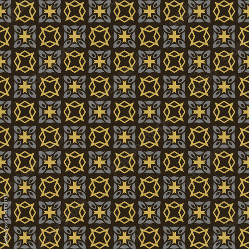 Beautiful background pattern with golden geometric elements on black background  wallpaper. Seamless pattern  texture