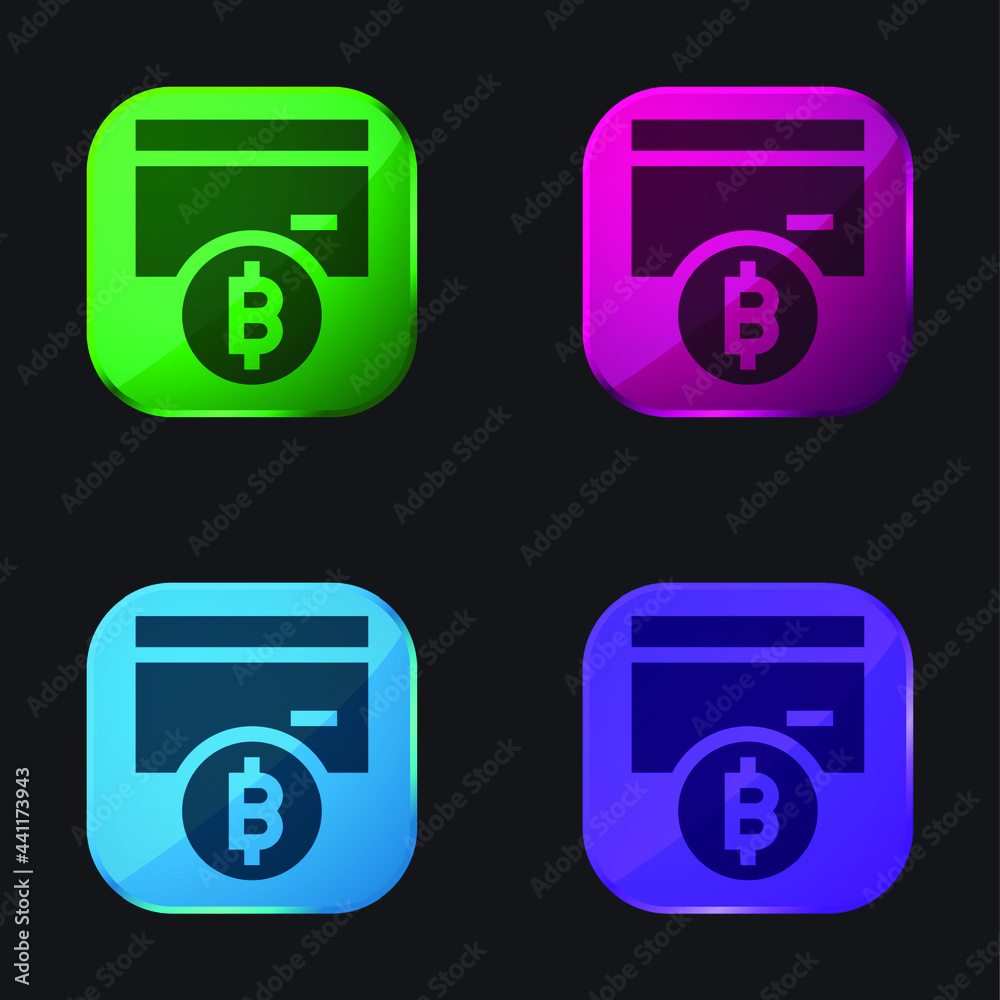 Bitcoin four color glass button icon