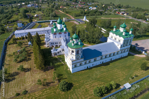 Top view of the temples of the Nikolo-Vyazhischsky monastery on a sunny June day. Vyazhischi, Novgorod region. Russia photo