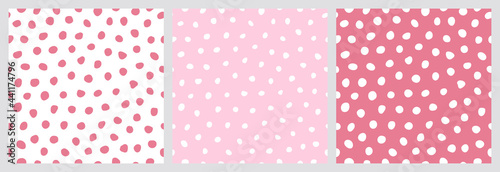 Seamless pattern with small peas, pink circles. Polka dot shapes backgrounds. Vector illustration. 