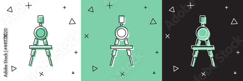 Set Drawing compass icon isolated on white and green, black background. Compasses sign. Drawing and educational tools. Geometric instrument. Vector