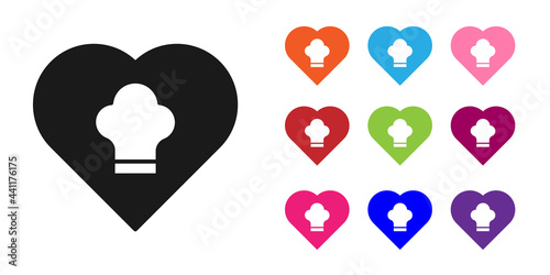 Black Chef hat icon isolated on white background. Cooking symbol. Cooks hat. Set icons colorful. Vector