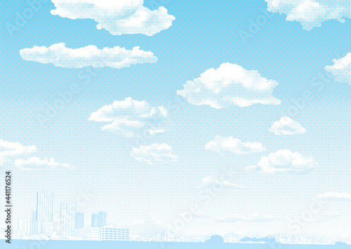 街並みと空と雲の背景素材