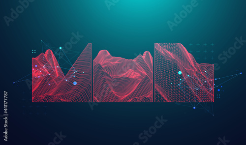Modern square science or technology elements. Trendy abstract background. Cyberspace surface illustration. Vector.