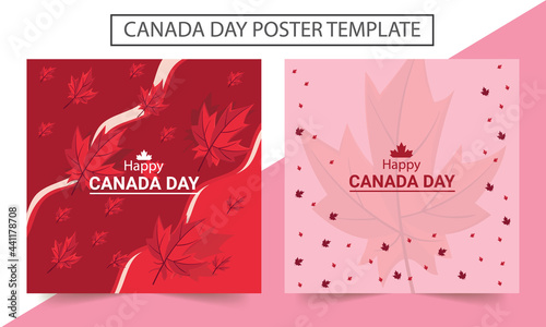 Happy Canada Day greeting card poster with Canadian flag. Canada day poster template design.