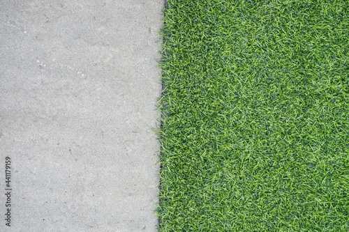 Green grass on cement pathway exterior decoration