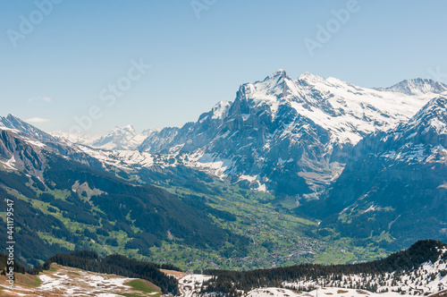 Grindelwald, Wetterhorn, Grosse Scheidegg, Oberläger, Schreckfeld, First, Männlichen, Aussicht, Wellhorn, Gistellihorn, Bärglistock, Berner Oberland, Alpen, Wanderweg, Höhenweg, Sommer, Schweiz photo