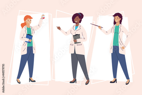 three laboratory female workers