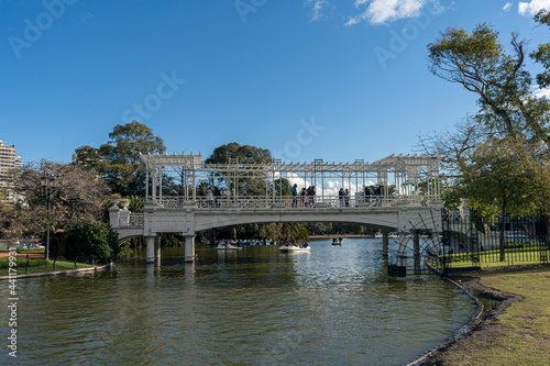 Buenos Aires, Argentina, june 20 of 2021. Bridge in the park called Bosques de Palermo or Rosedal in the center of the city.