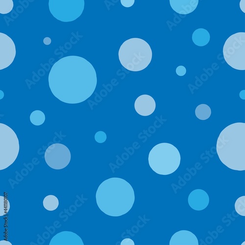 Seamless abstract pattern on blue background. Vector simple print. Graphic spotted ornament.