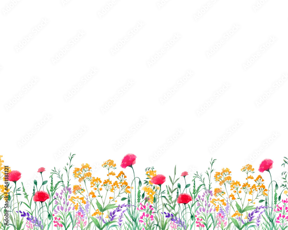 ポップで優しい色使いの北欧風オシャレな水彩画植物の白バックフレームイラスト素材 Stock イラスト Adobe Stock