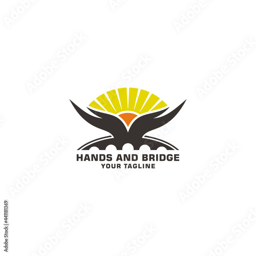 BRIDGE AND HUMAN HANDS VECTOR LOGO AS A SYMBOL OF PRAYER AND HOPE TO BE GIVEN AND ASK FOR HOPE