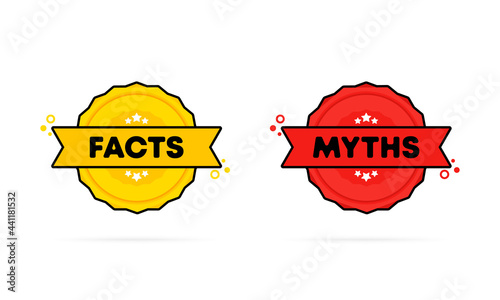 Facts or myths stamp. Vector. Facts or myths badge icon. Certified badge logo. Stamp Template. Label, Sticker, Icons. Vector EPS 10. Isolated on white background