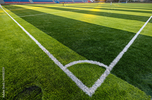 Sport Soccer Stadium Football Ball Football Goal Net Green Field Grass Artificial Lawn Arena  photo