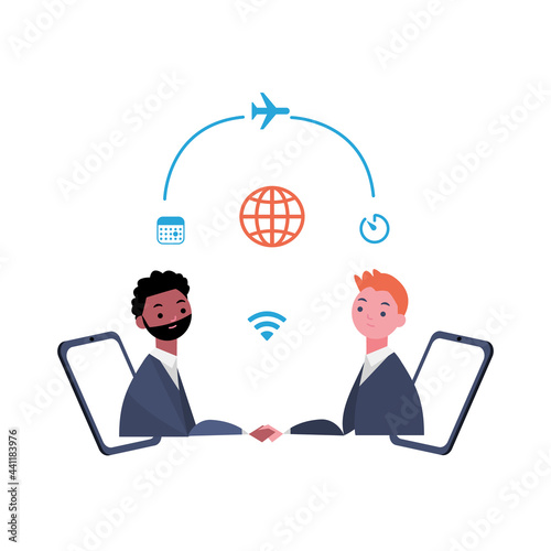 Diversity businessman communicate online via smartphone, new normal remote meeting concept.