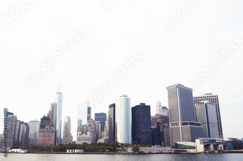 USA, NEW YORK: Scenic cityscape of Lower Manhattan skyscrapers from the water 