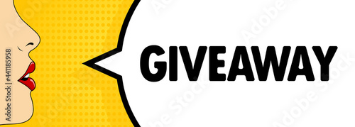 Giveaway. Female mouth with red lipstick screaming. Speech bubble with text Giveaway. Retro comic style. Can be used for business, marketing and advertising. Vector EPS 10