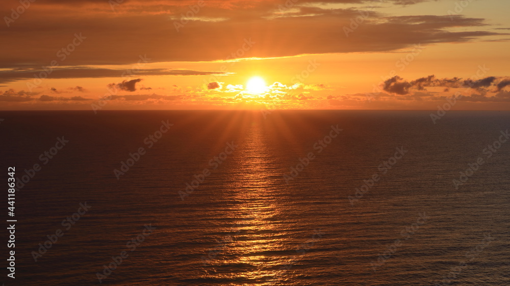 Naklejka premium Sunrise over the north sea on the Yorkshire coast.