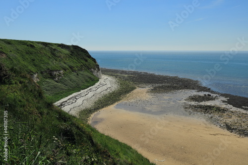 The north sea viewed from the cliffs above the south landing on Flamborough Headland  East Yorkshire  UK.