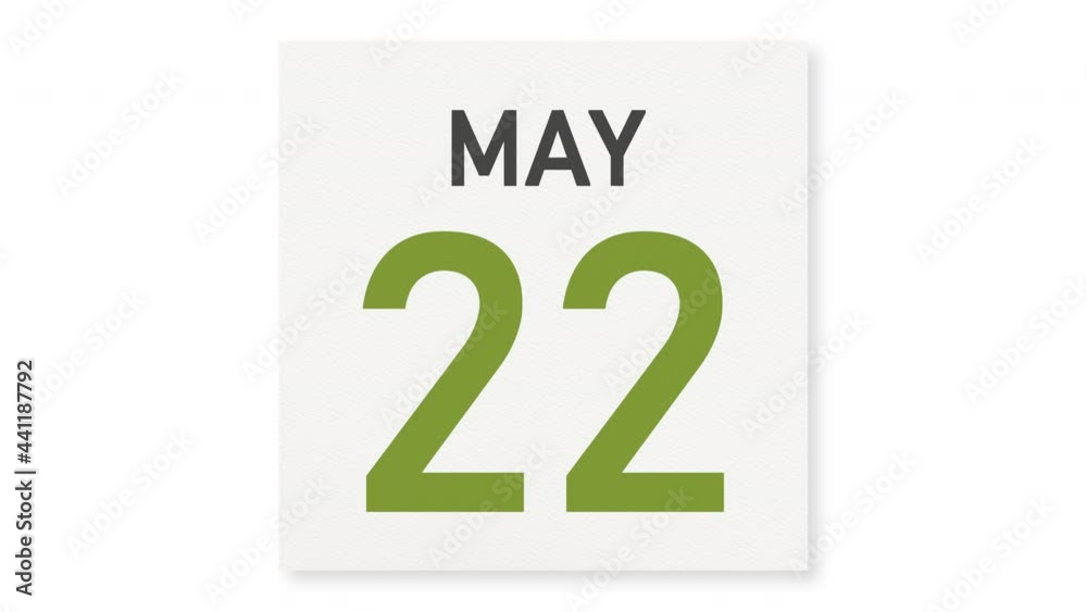 May 22 date behind crumpled paper page of a calendar, 3d animation May 22 date behind crumpled paper page of a calendar, 3d animation