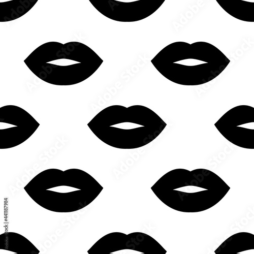 Lips. Silhouette black lips on the white background. Seamless vector pattern. Fashion trendy backdrop. Template for modern original designs, prints, textiles, fabrics, wallpapers, wrappers, etc.