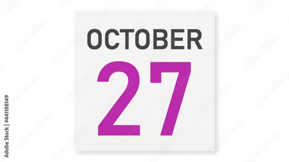October 27 date behind crumpled paper page of a calendar, 3d animation October 27 date behind crumpled paper page of a calendar, 3d animation