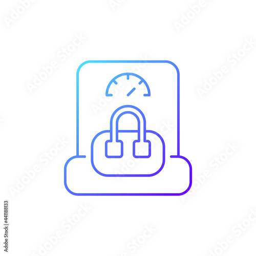 Hand baggage weight gradient linear vector icon. Handbag weighing in airport. Luggage check for passenger. Thin line color symbols. Modern style pictogram. Vector isolated outline drawing