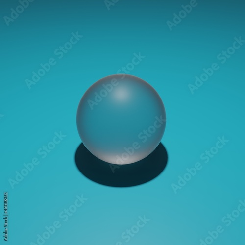 3d glass geometrical sphere on a sky-blue colored ground.