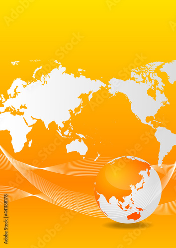 オレンジ色のデジタルネットワーク地球背景