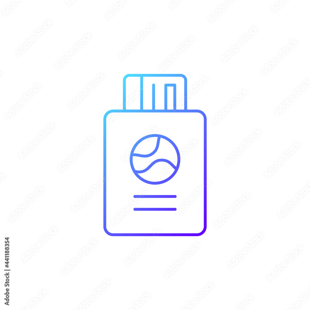Passport with tickets gradient linear vector icon. Citizen document with pass for flight. Travel size objects. Thin line color symbols. Modern style pictogram. Vector isolated outline drawing Passport with tickets gradient linear vector icon. Citizen document with pass for flight. Travel size objects. Thin line color symbols. Modern style pictogram. Vector isolated outline drawing