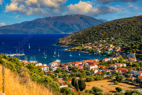 Fototapeta Naklejka Na Ścianę i Meble -  Agia Effimia village on Cephalonia or Kefalonia island, Ionian Sea, Greece. Amazing cityscape Of Agia Effimia town, Kefalonia, Greece.
