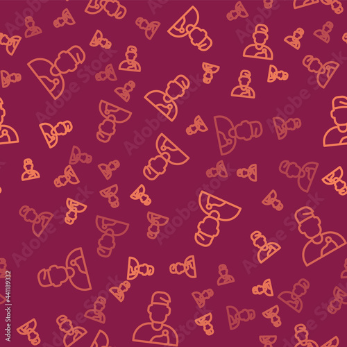 Brown line Wizard warlock icon isolated seamless pattern on red background. Vector