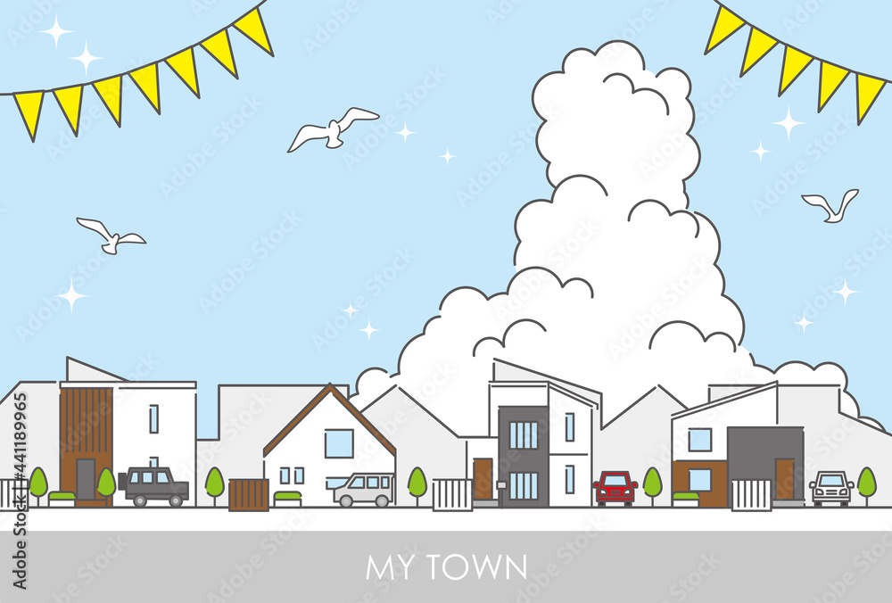 郊外の住宅街をイメージした街並みのイラスト素材 Stock Vector Adobe Stock
