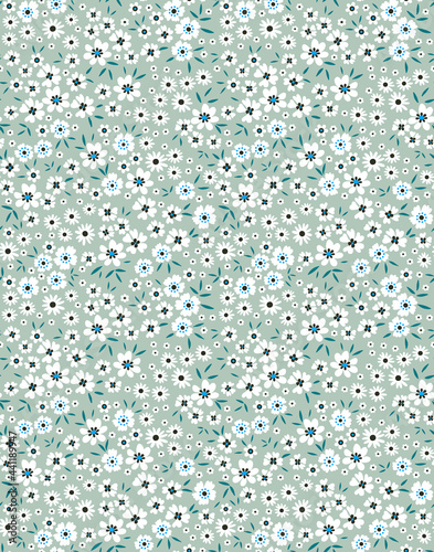 Cute floral pattern in the small flower. Seamless vector texture. Elegant template for fashion prints. Printing with small white flowers. Pastel blue background. Stock vector for prints on surface.