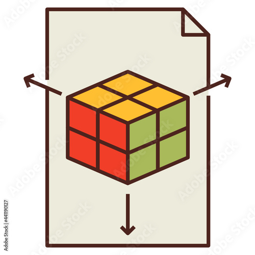 Measuring Dimension of 3d cubic model during sketchConcept Vector Color Icon design, additive manufacturing Symbol on white background, augmented reality or virtual reality stock illustration