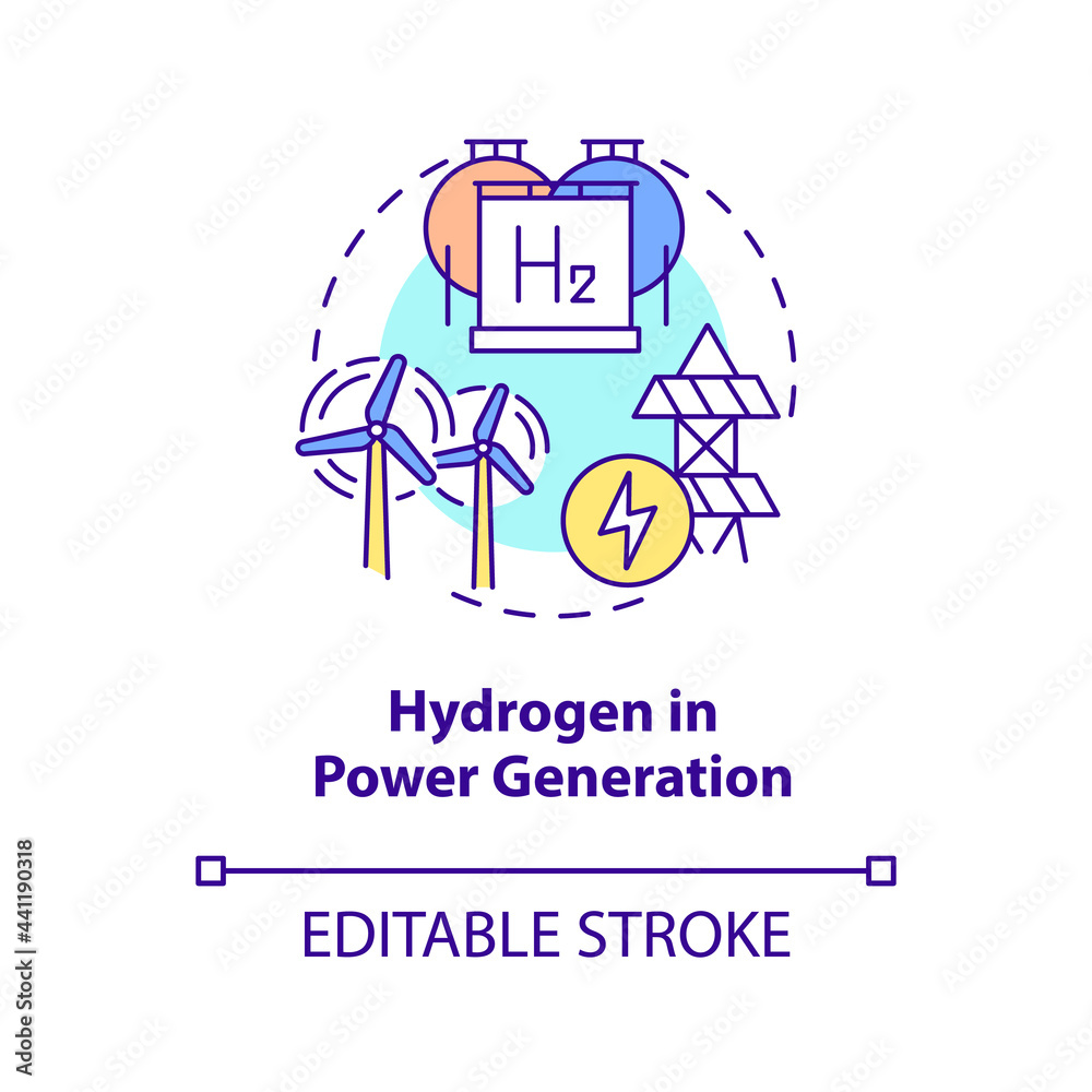 Hydrogen in power generation concept icon. Storing renewable energy abstract idea thin line illustration. Heating and electricity production. Vector isolated outline color drawing. Editable stroke