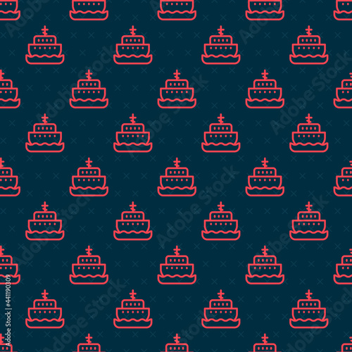 Red line Ark of noah icon isolated seamless pattern on black background. Wood big high cargo. Vector