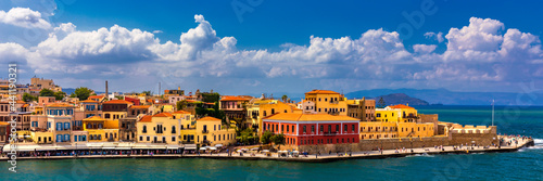 Obraz na płótnie Picturesque old port of Chania. Landmarks of Crete island. Greece. Bay of Chania at sunny summer day, Crete Greece. View of the old port of Chania, Crete, Greece. The port of chania, or Hania. w salonie
