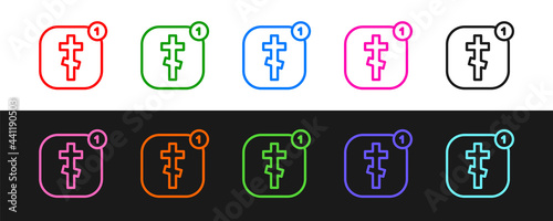Set line Online church pastor preaching video streaming icon isolated on black and white background. Online church of Jesus Christ. Vector